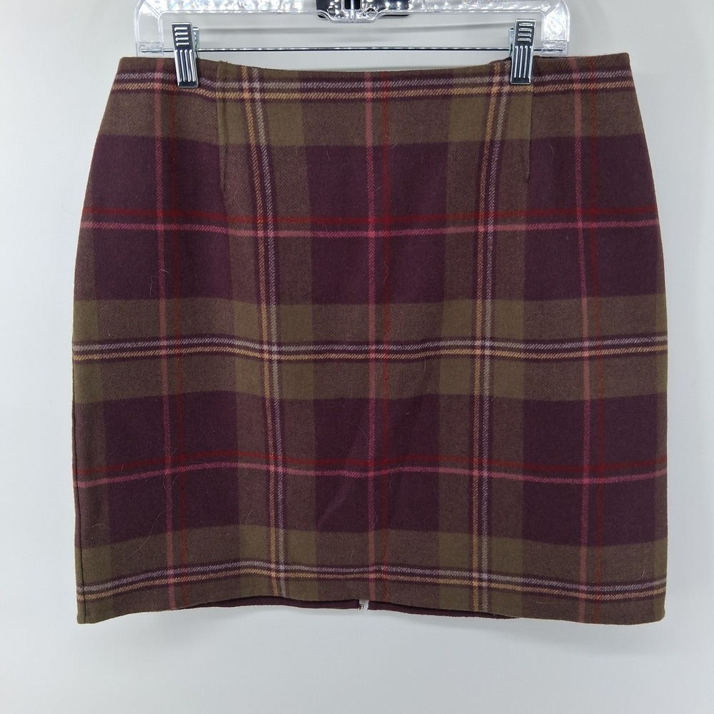 Pendleton Wool Skirt Womens 16P Burgundy Olive Plaid Petite Mini Zip Back Skirt
